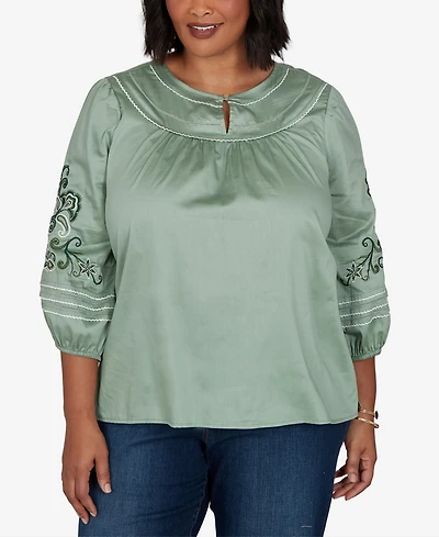 Ruby Rd. Plus Embroidered Sleeve Voile Top