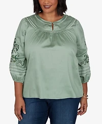 Ruby Rd. Plus Embroidered Sleeve Voile Top