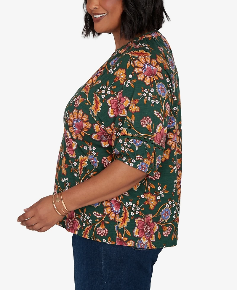 Ruby Rd. Plus Floral Vines Printed Cotton Knit Top
