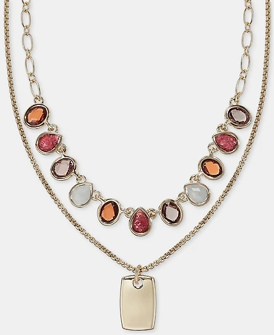 Anne Klein Stone & Dog Tag Layered Pendant Necklace, 16" + 3" extender