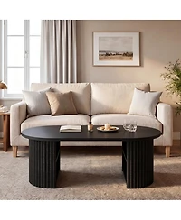 gaomon 39" Oval Fluted Coffee Table, Farmhouse Wood Table Mid Century Modern Center Boho Living Room Tables for Room, Home Office