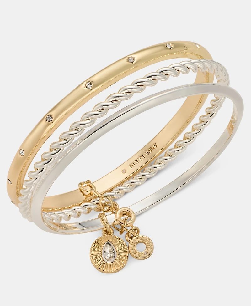 Anne Klein Pave Starburst, Smooth & Textured Bangle Bracelets, 3-Piece Set