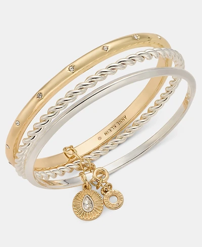 Anne Klein Pave Starburst, Smooth & Textured Bangle Bracelets, 3-Piece Set