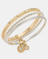 Anne Klein Pave Starburst, Smooth & Textured Bangle Bracelets, 3-Piece Set