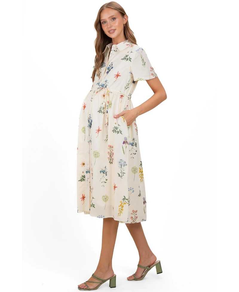 Pinkblush Women's Ivory Floral Button Down Midi Dress