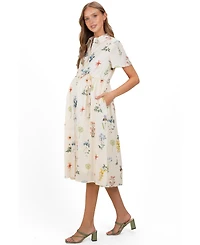 Pinkblush Women's Ivory Floral Button Down Midi Dress