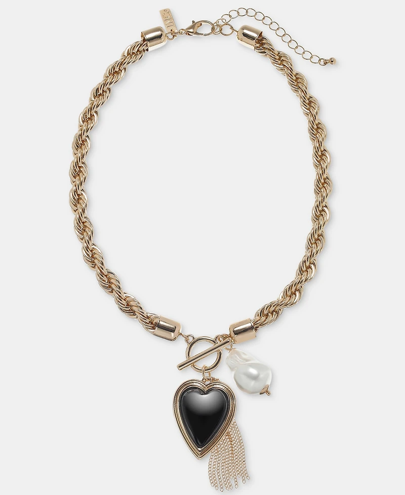 I.n.c. International Concepts Heart, Imitation Pearl & Chain Tassel Statement Necklace, 16-1/2" + 3" extender, Macy's Exclusive
