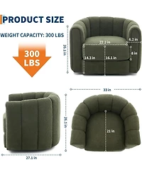 homfan 360degree(s) Swivel Barrel Chair, Mid-Century Modern Teddy Fleece Accent Chair with Striped Backrest for Living Room, Bedroom, Office