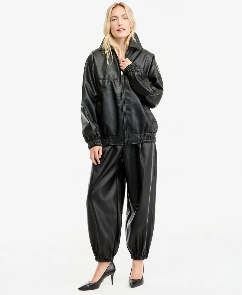 Bar Iii Women's Croc-Embossed Faux-Leather Oversized Bomber Jacket, Macy's Exclusive