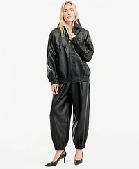 Bar Iii Women's Croc-Embossed Faux-Leather Oversized Bomber Jacket, Macy's Exclusive
