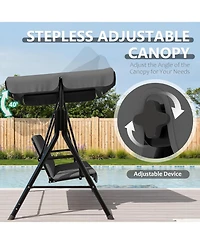 homfan Outdoor Porch Swing with Adjustable Canopy and Stand, 3-Seat Grey Patio Swing Chair for Garden