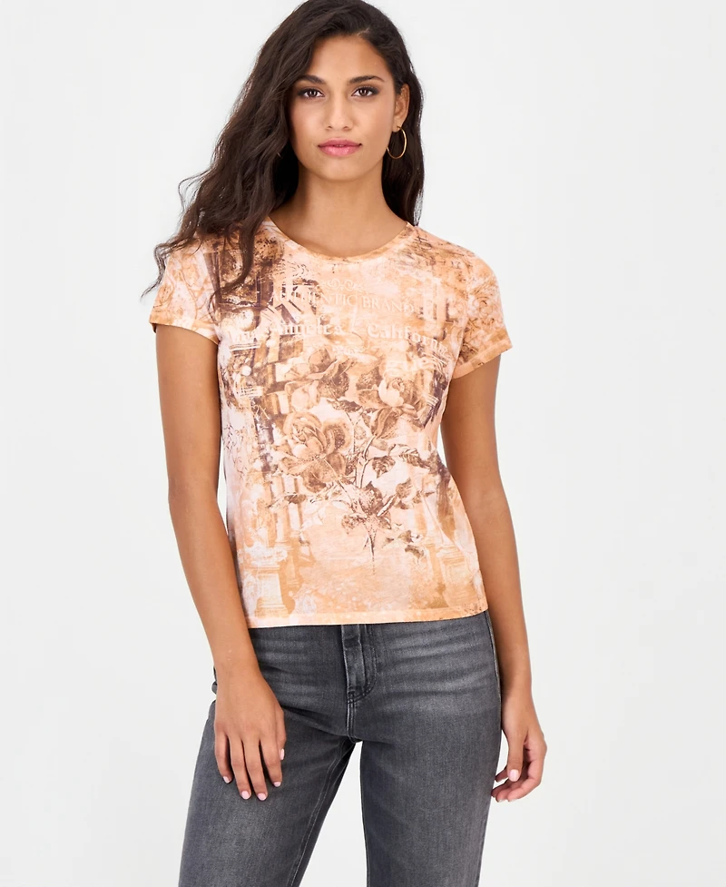 Guess Women's Rose Pillars R4 Retro Graphic T-Shirt