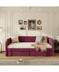 Streamdale Furniture Twin Size Velvet Upholstered Daybed with 2 Drawers
