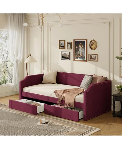 Streamdale Furniture Twin Size Velvet Upholstered Daybed with 2 Drawers