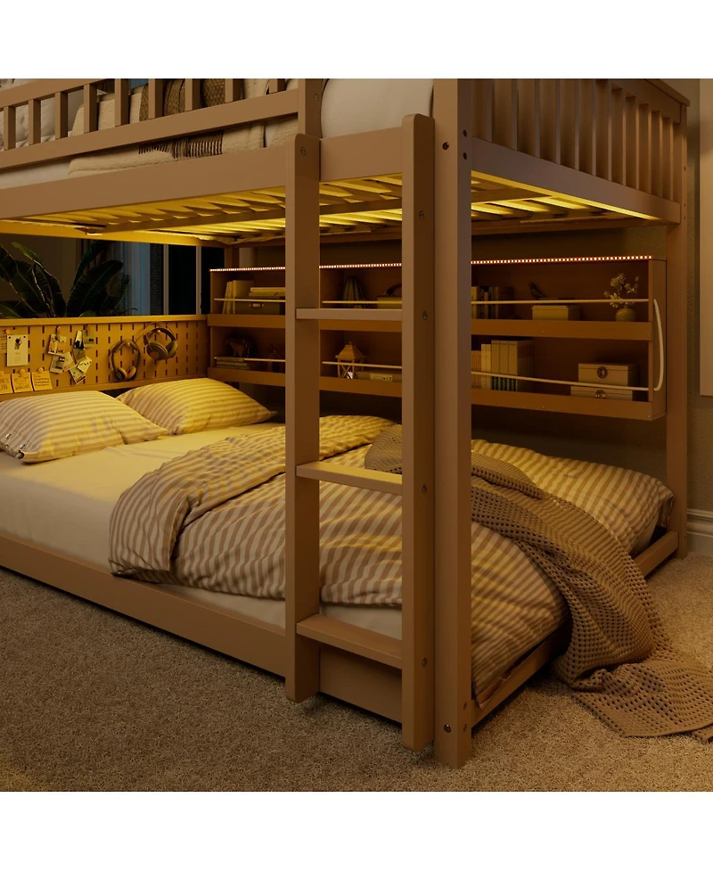 Streamdale Furniture Full over Full Bunk Bed with Shelving, Lights, and Pegboard