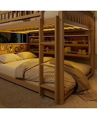 Streamdale Furniture Full over Full Bunk Bed with Shelving, Lights, and Pegboard