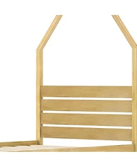 Streamdale Furniture Montessori Twin House Bed Frame with 2 Storage Drawers, Natural Wood