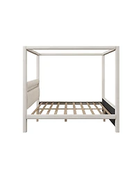 Streamdale Furniture Queen Size Upholstered Canopy Platform Bed with Led Lights