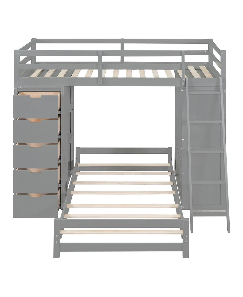 Streamdale Furniture Twin over Twin Bunk Bed with Led Lights and Usb Ports