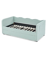 Streamdale Furniture Gingham Upholstered 3-in-1 Twin Daybed with Trundle and Storage