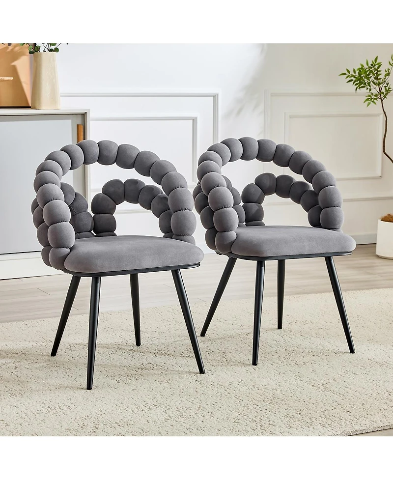 Streamdale Furniture Set of 2 Modern Velvet Bubble Dining Chairs with Metal Legs