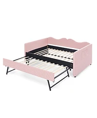 Streamdale Furniture Gingham Upholstered Full-Size Daybed with Trundle and Side Storage