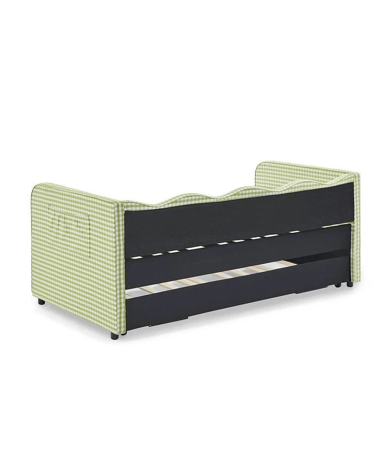 Streamdale Furniture Gingham Upholstered 3-in-1 Twin Daybed with Trundle and Side Pockets