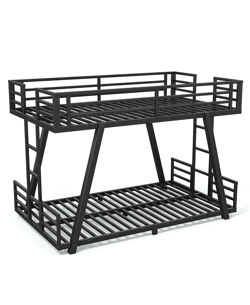Streamdale Furniture Twin Xl over Twin Xl Metal Bunk Bed with Side Ladders