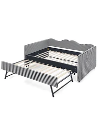 Streamdale Furniture Gingham Upholstered Full-Size Daybed with Trundle and Side Storage Pocket