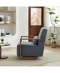 Streamdale Furniture Streamdale Modern Swivel Upholstered Accent Chair with Solid Wood Armrests, Pale Blue
