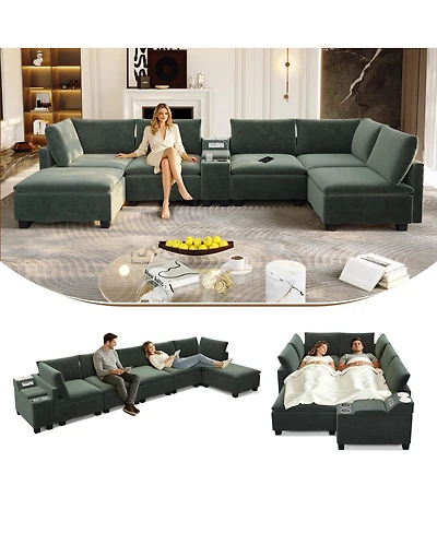 Streamdale Furniture 121.2" Modular U-Shaped Cloud Sectional Sofa with Storage and Usb