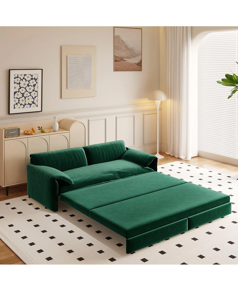 Streamdale Furniture 66" 3-in-1 Convertible Queen Pull-Out Velvet Sleeper Sofa with Storage