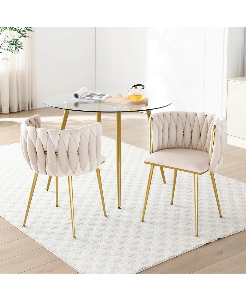 Streamdale Furniture Streamdale Modern Velvet Dining Chairs, Set of 2 with Golden Metal Legs
