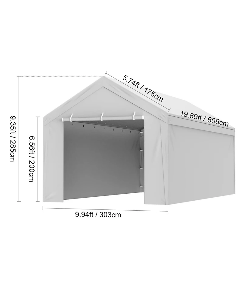 Yiortwo 10 x 20 Feet Carport Replacement Cover with Sidewalls, Waterproof Uv Canopy