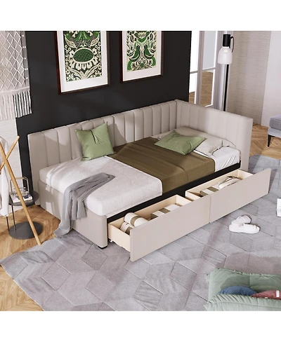 Streamdale Furniture Twin Size Upholstered Daybed with 2 Storage Drawers