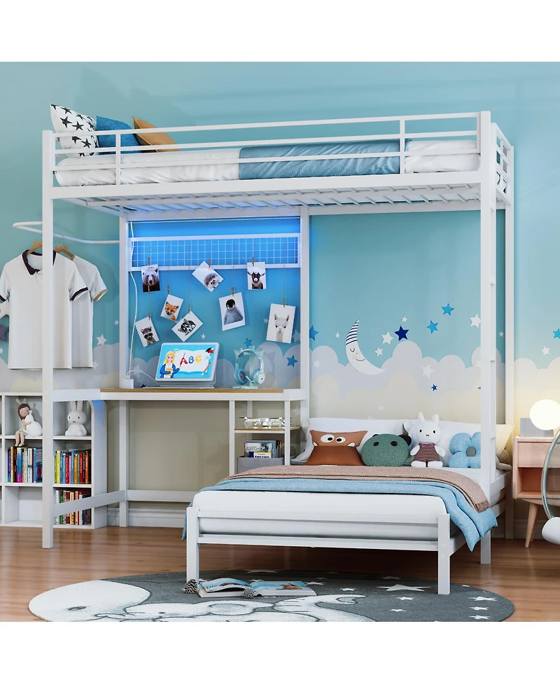 Streamdale Furniture Twin Over Twin Metal Bunk Bed with Ladder and Guardrail
