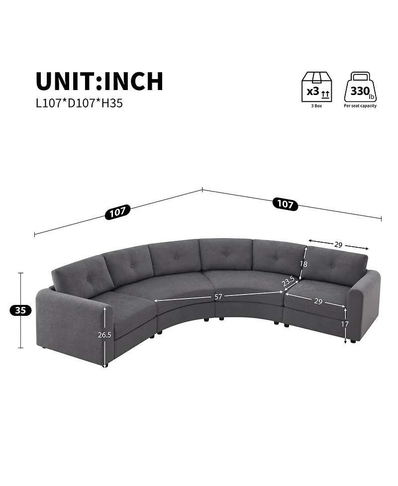 Streamdale Furniture 4-Piece Upholstered Curved Modular Sectional Sofa with Button Tufted Back