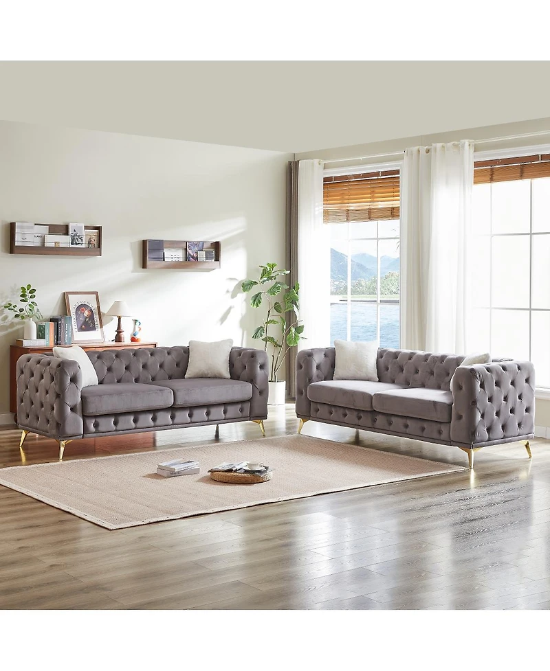 Streamdale Furniture 3+3 Seater Velvet Sofa with Solid Wood Frame and Metal Feet