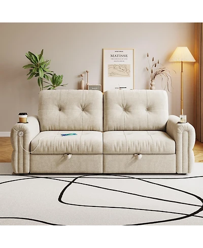 Boyel Living 77" Chenille Convertible Sofa Bed, 2-in-1 Pull Out Couch with Steel Frame, 600 lbs Capacity for Room