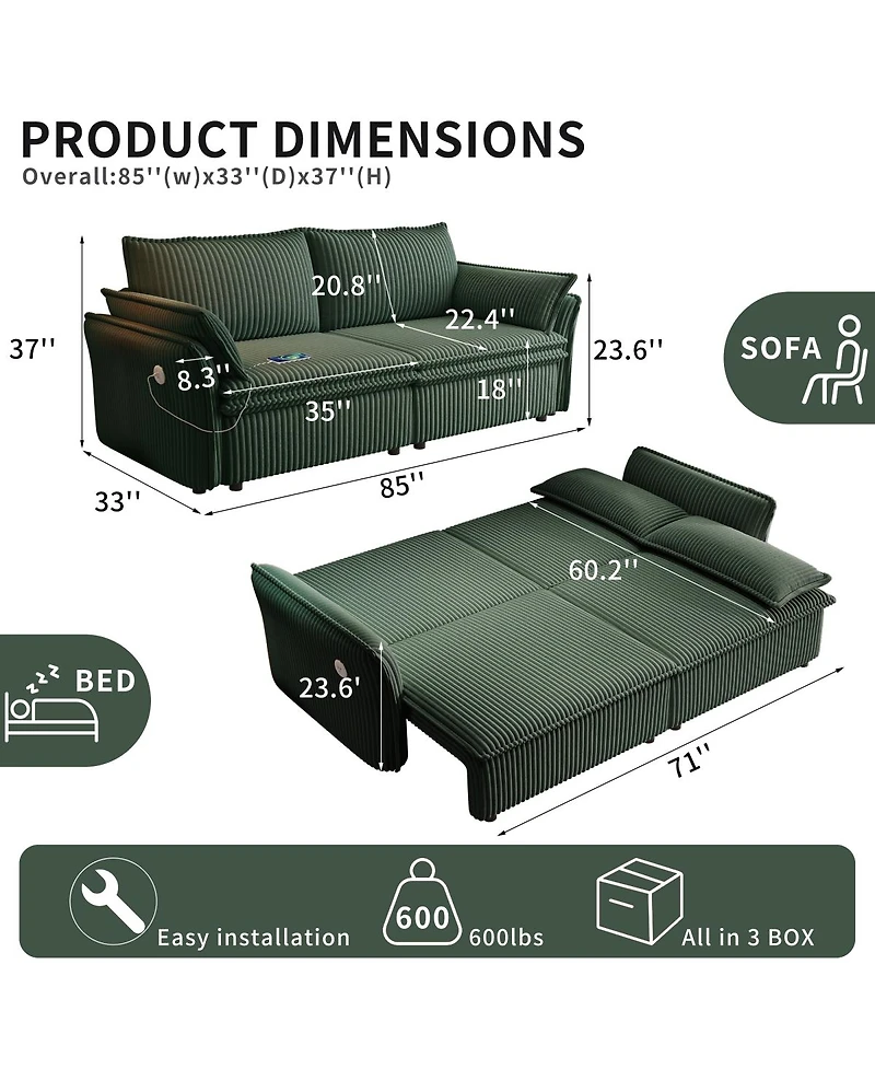 Streamdale Furniture 85-Inch Convertible Plush Sofa Bed - Two-in-One Living Room Design