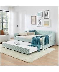 Streamdale Furniture Upholstered Full-Size Convertible Daybed with Trundle and Side Storage