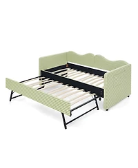Streamdale Furniture Gingham Upholstered Twin Daybed with Trundle and Side Storage Pocket