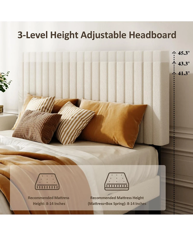 Streamdale Furniture Queen Size Velvet Upholstered Platform Bed with Adjustable Headboard