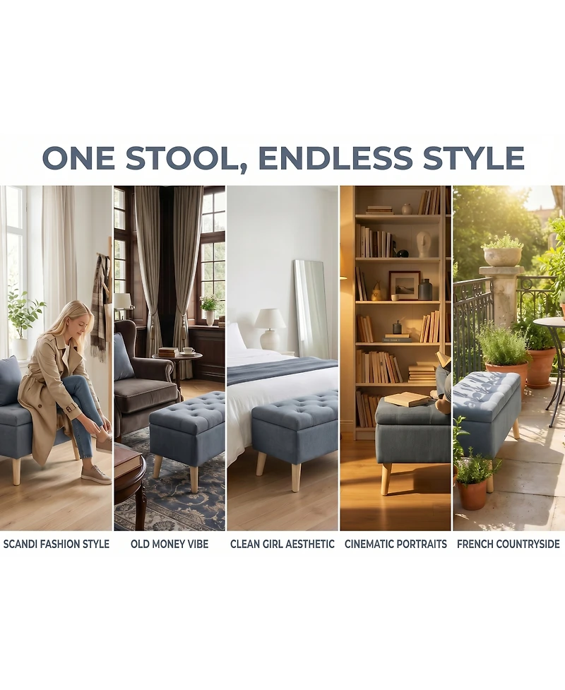 Streamdale Furniture Wide Upholstered Storage Ottoman Bench with Built-in Tray