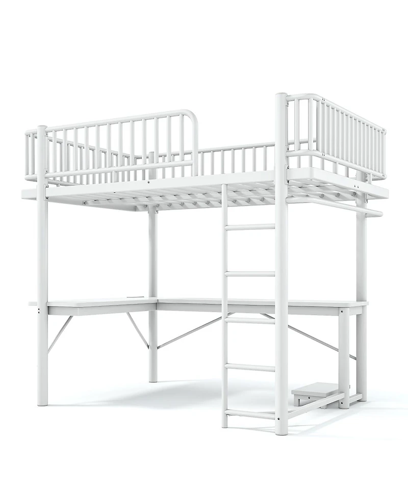 Streamdale Furniture Full Loft Bed with L-Shaped Desk, Led Lights, and Charging Station