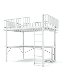 Streamdale Furniture Full Loft Bed with L-Shaped Desk, Led Lights, and Charging Station