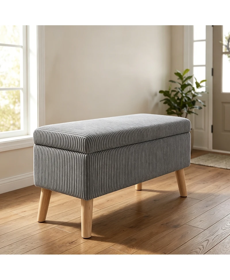 Streamdale Furniture Corduroy Flip-Top Storage Ottoman Bench with Wooden Legs
