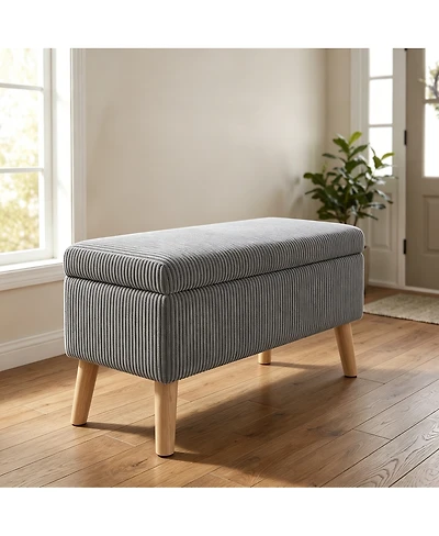 Streamdale Furniture Corduroy Flip-Top Storage Ottoman Bench with Wooden Legs