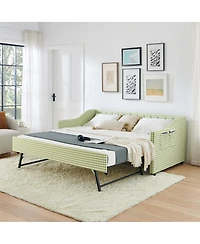 Streamdale Furniture Upholstered Twin Daybed with Trundle, Side Storage and Tufted Backrest