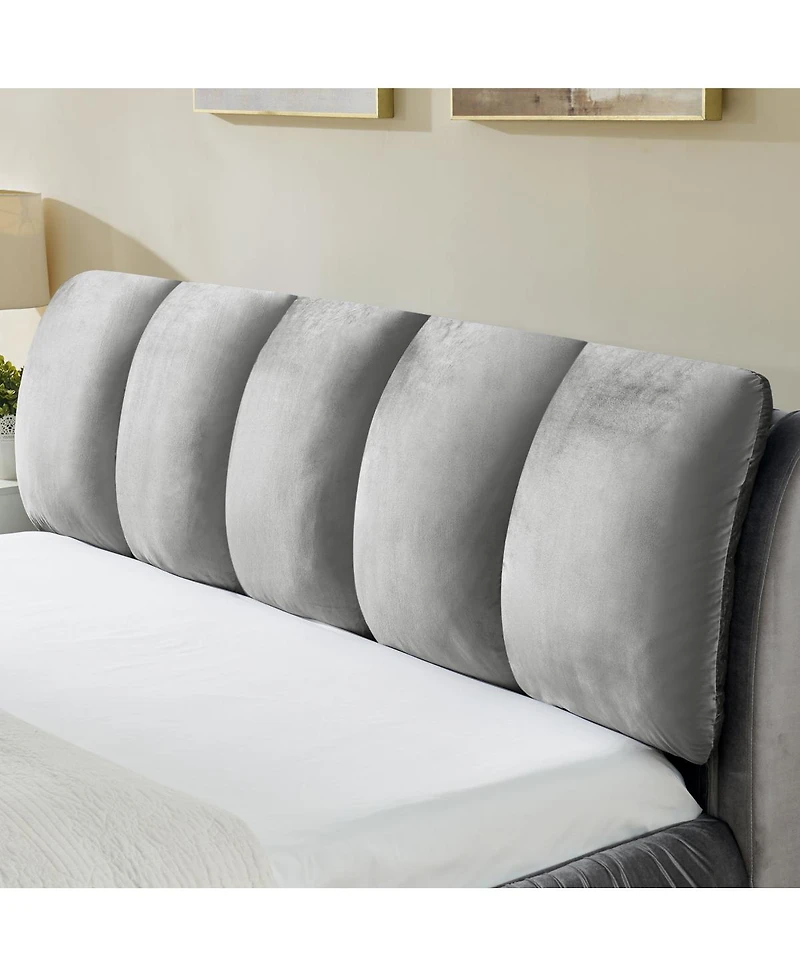 Streamdale Furniture King Size Upholstered Bed Frame, Modern Minimalist Velvet Bed with Plump Headboard